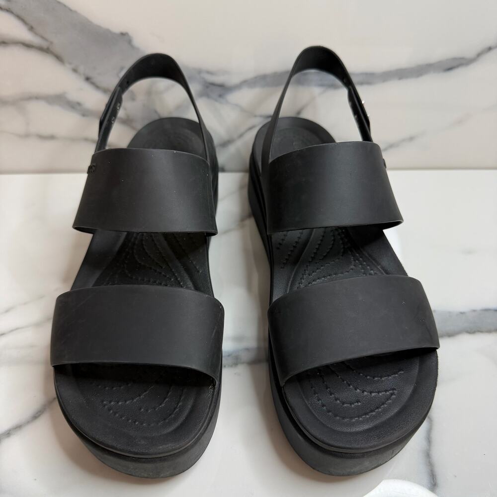 Crocs Women's Black Low Wedge Platform Brooklyn Sandals Sz 11 Comfort LiteRide - Picture 2 of 7